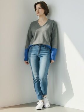 JCPenney Gray and Blue V-Neck Sweater